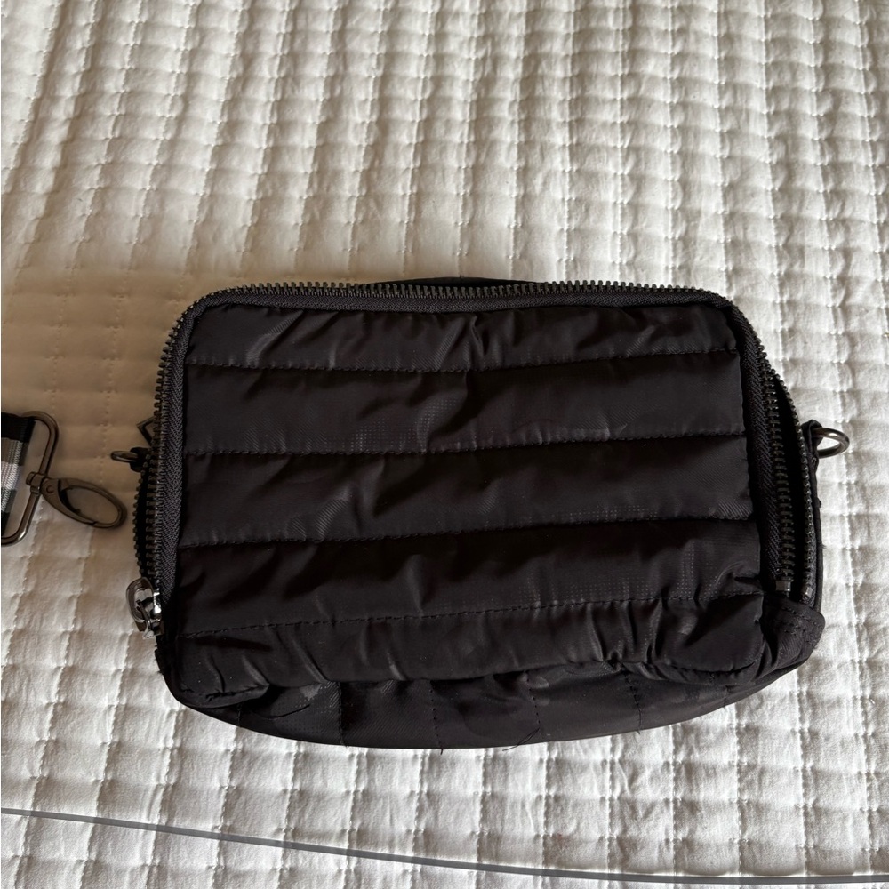 THINK ROYLN  nylon black camo quilted cross body with double zippers